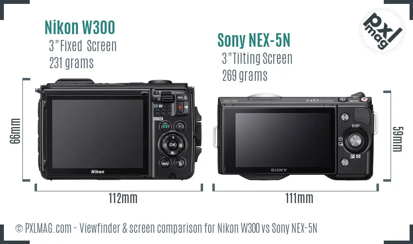Nikon W300 vs Sony NEX-5N Screen and Viewfinder comparison