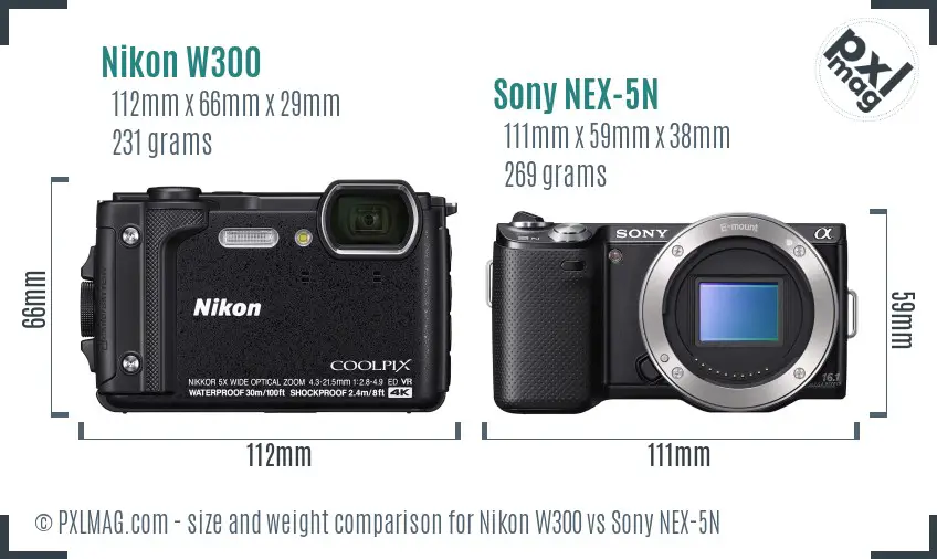 Nikon W300 vs Sony NEX-5N size comparison