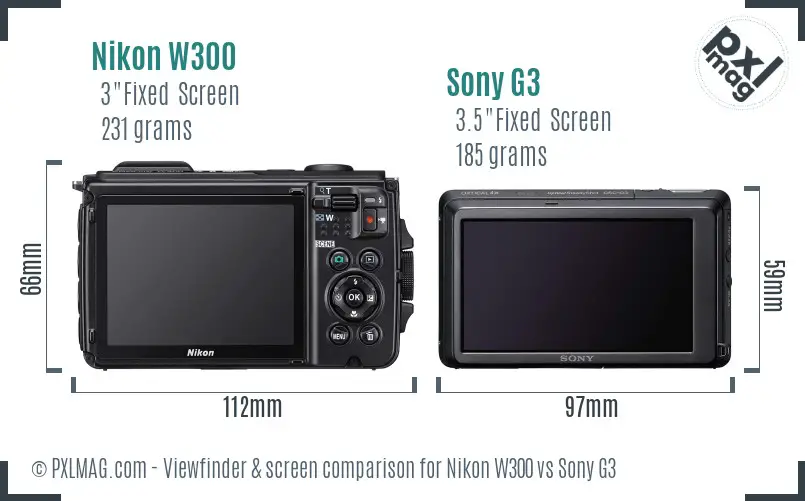 Nikon W300 vs Sony G3 Screen and Viewfinder comparison