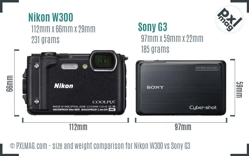 Nikon W300 vs Sony G3 size comparison