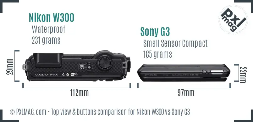 Nikon W300 vs Sony G3 top view buttons comparison
