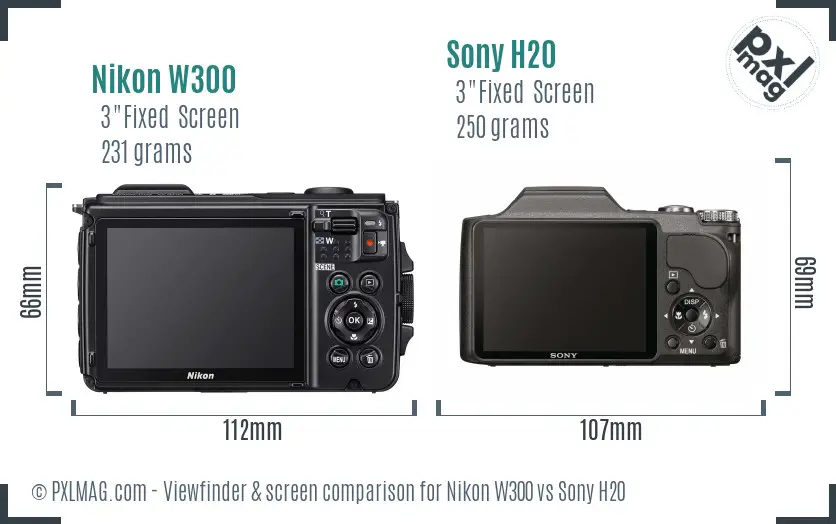 Nikon W300 vs Sony H20 Screen and Viewfinder comparison