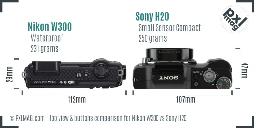 Nikon W300 vs Sony H20 top view buttons comparison