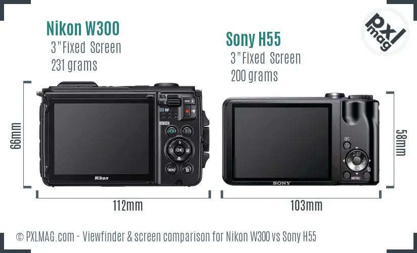 Nikon W300 vs Sony H55 Screen and Viewfinder comparison