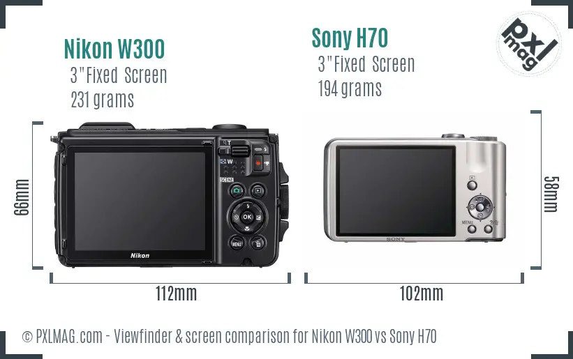 Nikon W300 vs Sony H70 Screen and Viewfinder comparison