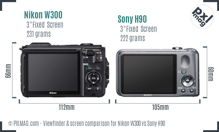 Nikon W300 vs Sony H90 Screen and Viewfinder comparison