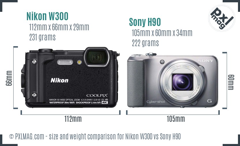 Nikon W300 vs Sony H90 size comparison Nikon W300 vs Sony H90 size comparison