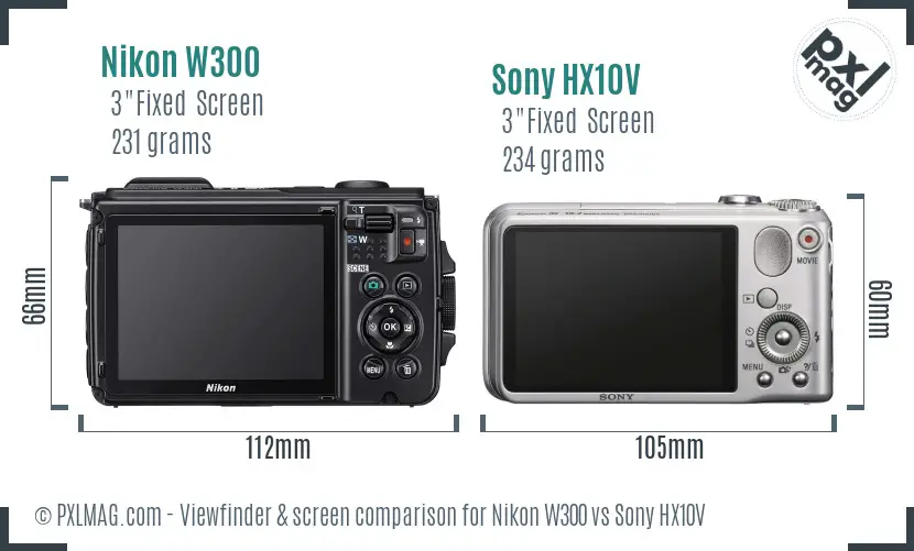 Nikon W300 vs Sony HX10V Screen and Viewfinder comparison