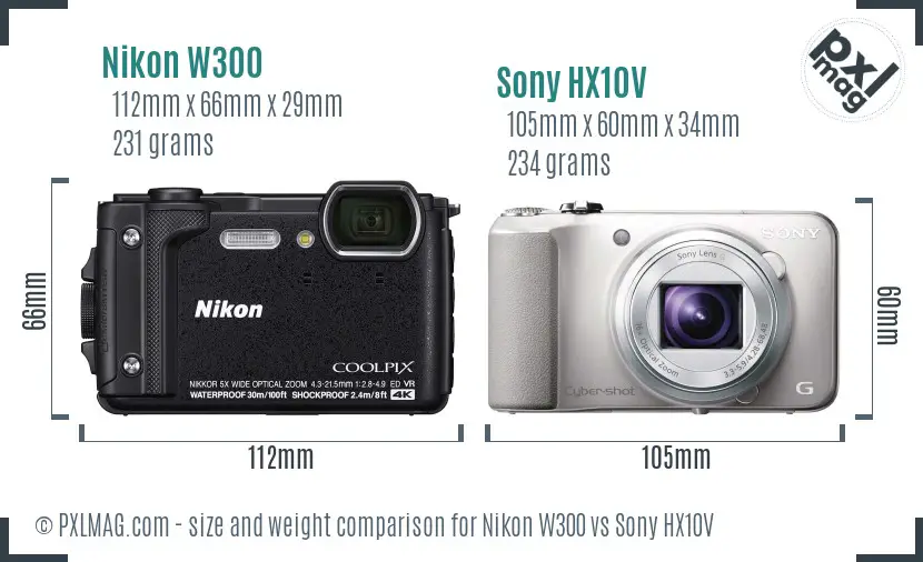 Nikon W300 vs Sony HX10V size comparison