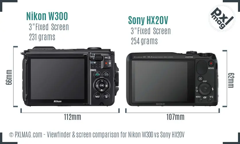 Nikon W300 vs Sony HX20V Screen and Viewfinder comparison