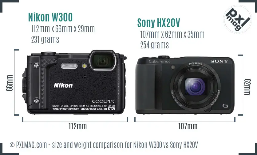 Nikon W300 vs Sony HX20V size comparison