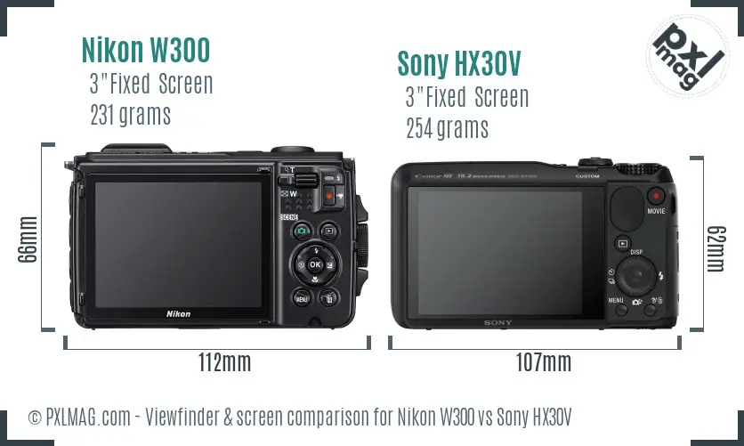 Nikon W300 vs Sony HX30V Screen and Viewfinder comparison