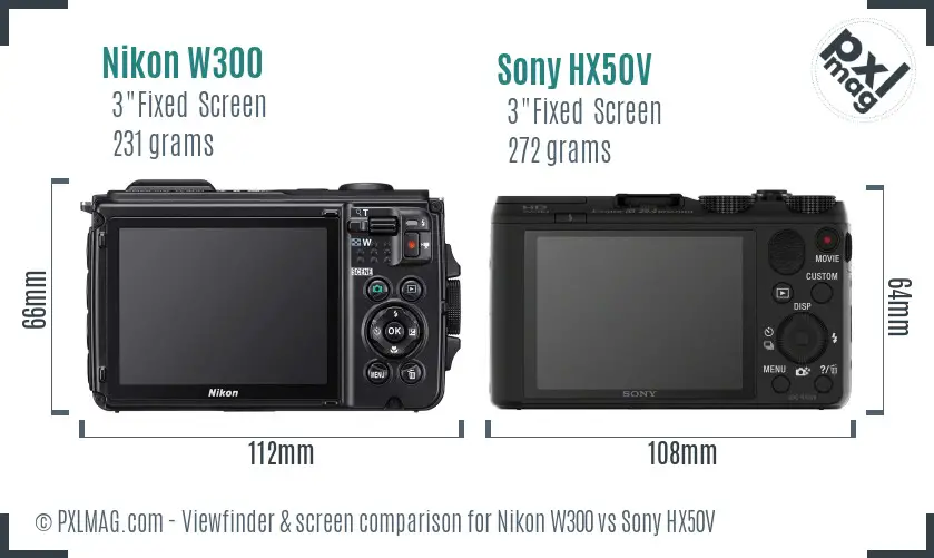 Nikon W300 vs Sony HX50V Screen and Viewfinder comparison