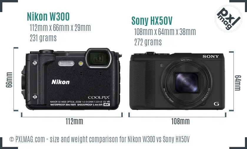 Nikon W300 vs Sony HX50V size comparison