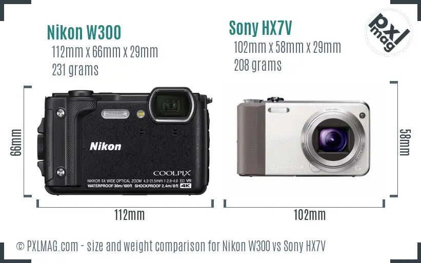 Nikon W300 vs Sony HX7V size comparison