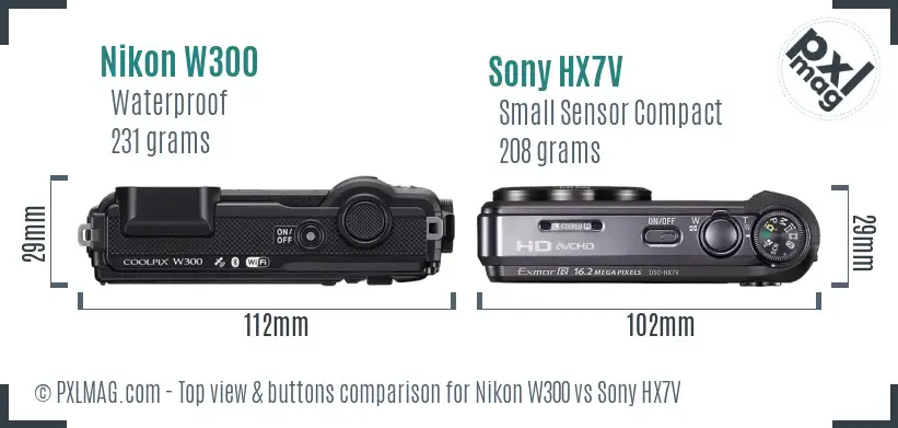 Nikon W300 vs Sony HX7V top view buttons comparison