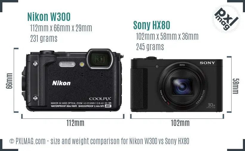 Nikon W300 vs Sony HX80 size comparison