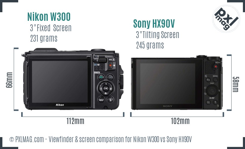 Nikon W300 vs Sony HX90V Screen and Viewfinder comparison