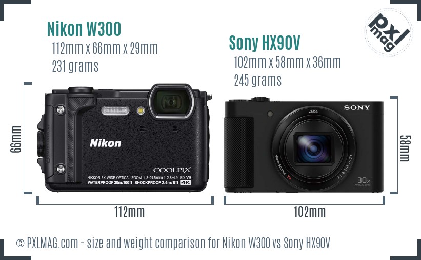 Nikon W300 vs Sony HX90V size comparison Nikon W300 vs Sony HX90V size comparison