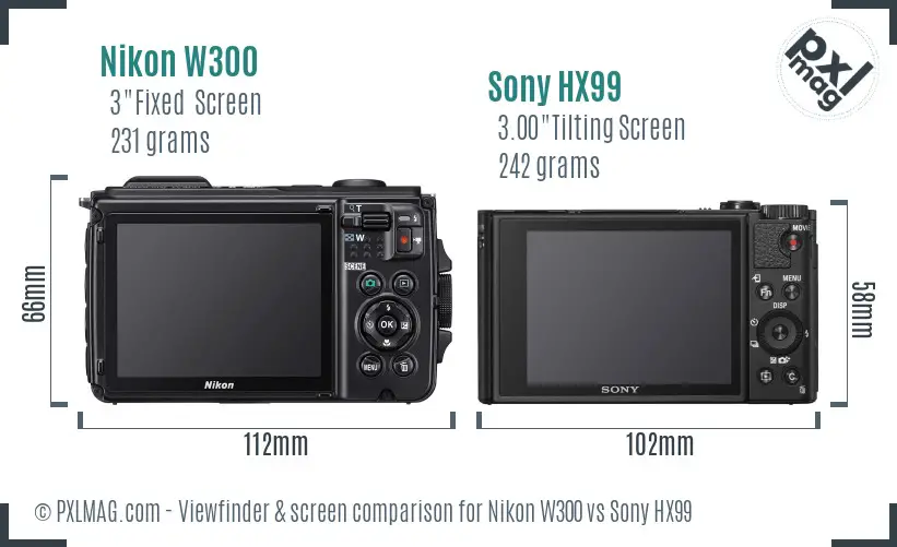 Nikon W300 vs Sony HX99 Screen and Viewfinder comparison