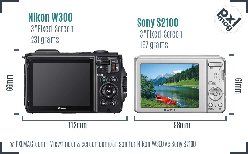 Nikon W300 vs Sony S2100 Screen and Viewfinder comparison