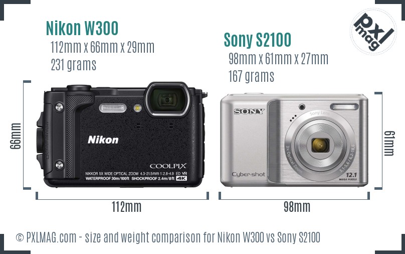 Nikon W300 vs Sony S2100 size comparison Nikon W300 vs Sony S2100 size comparison
