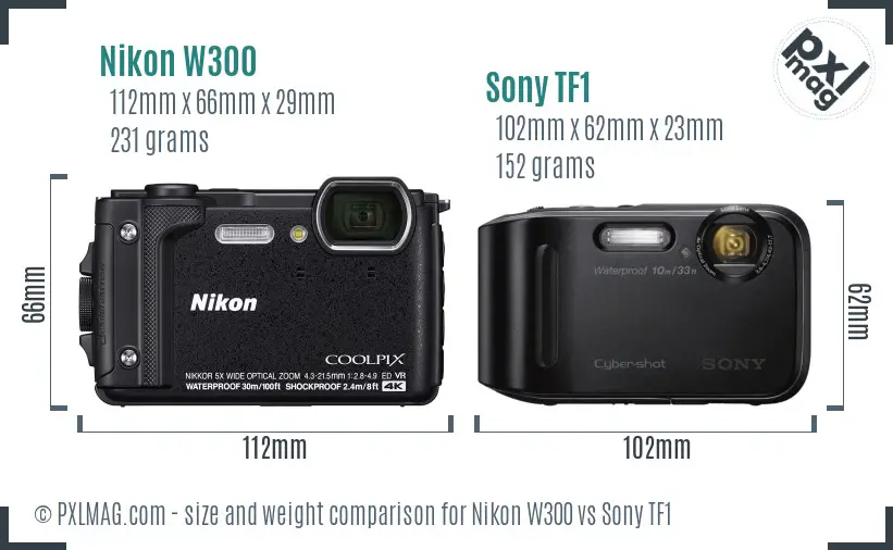 Nikon W300 vs Sony TF1 size comparison