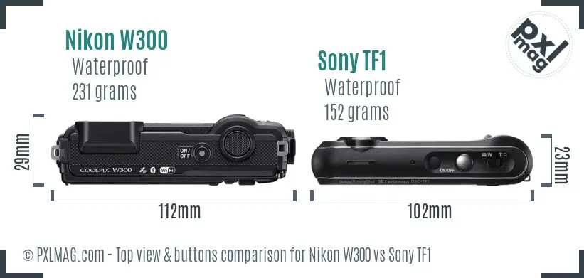 Nikon W300 vs Sony TF1 top view buttons comparison