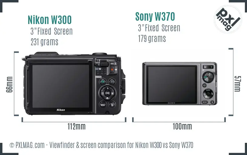 Nikon W300 vs Sony W370 Screen and Viewfinder comparison