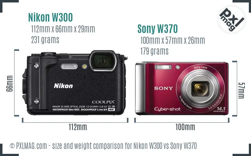 Nikon W300 vs Sony W370 size comparison