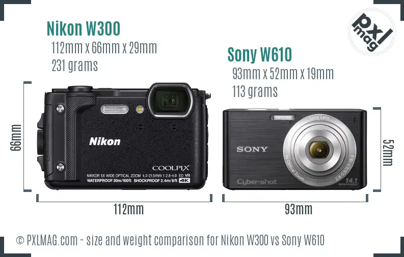 Nikon W300 vs Sony W610 size comparison