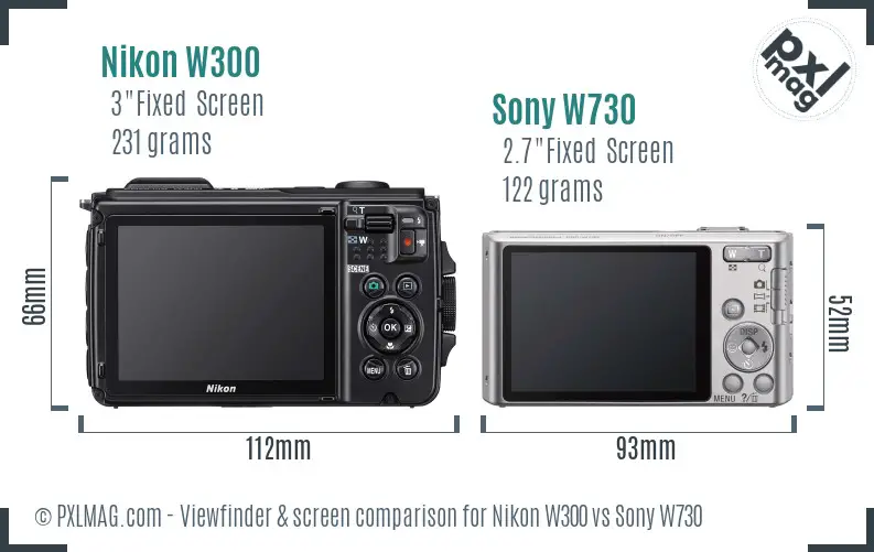 Nikon W300 vs Sony W730 Screen and Viewfinder comparison Nikon W300 vs Sony W730 Screen and Viewfinder comparison