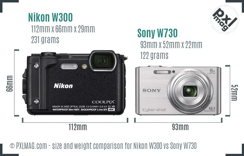 Nikon W300 vs Sony W730 size comparison Nikon W300 vs Sony W730 size comparison
