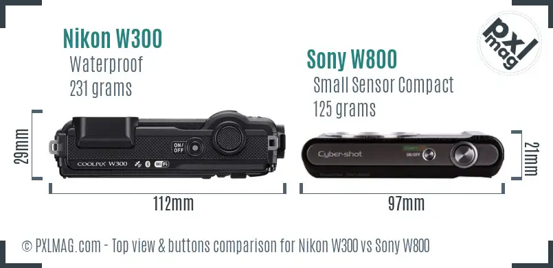 Nikon W300 vs Sony W800 top view buttons comparison Nikon W300 vs Sony W800 top view buttons comparison