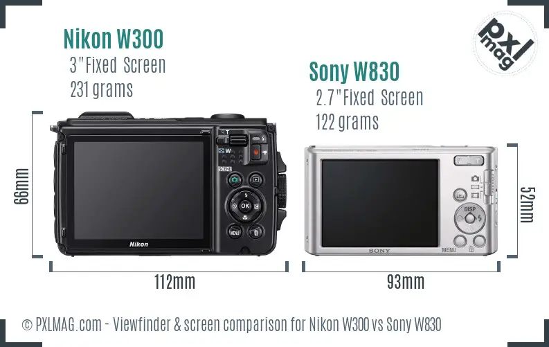 Nikon W300 vs Sony W830 Screen and Viewfinder comparison