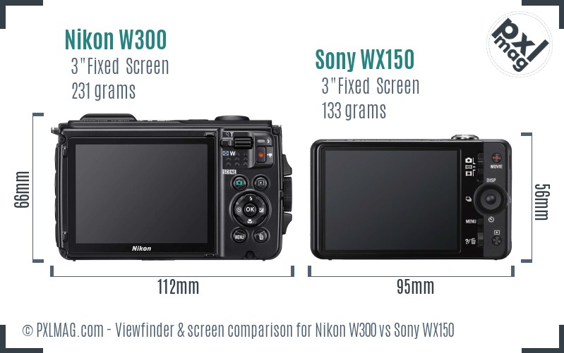 Nikon W300 vs Sony WX150 Screen and Viewfinder comparison