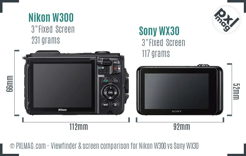 Nikon W300 vs Sony WX30 Screen and Viewfinder comparison