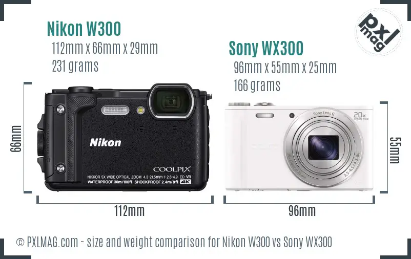 Nikon W300 vs Sony WX300 size comparison Nikon W300 vs Sony WX300 size comparison