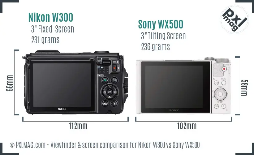Nikon W300 vs Sony WX500 Screen and Viewfinder comparison