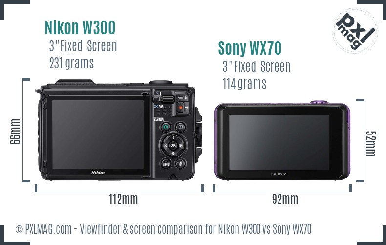 Nikon W300 vs Sony WX70 Screen and Viewfinder comparison