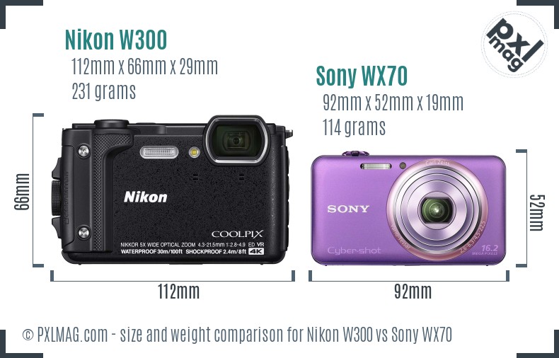 Nikon W300 vs Sony WX70 size comparison Nikon W300 vs Sony WX70 size comparison