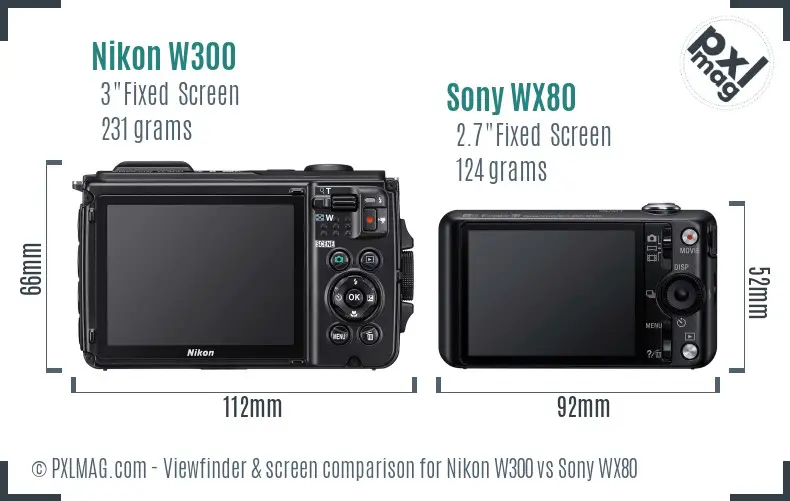 Nikon W300 vs Sony WX80 Screen and Viewfinder comparison