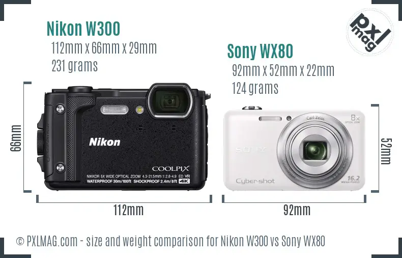 Nikon W300 vs Sony WX80 size comparison