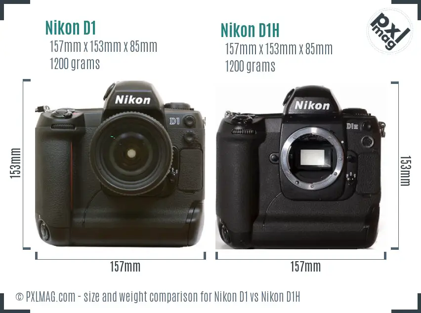 Nikon D1 vs Nikon D1H size comparison