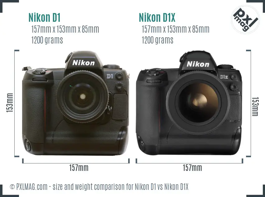 Nikon D1 vs Nikon D1X size comparison