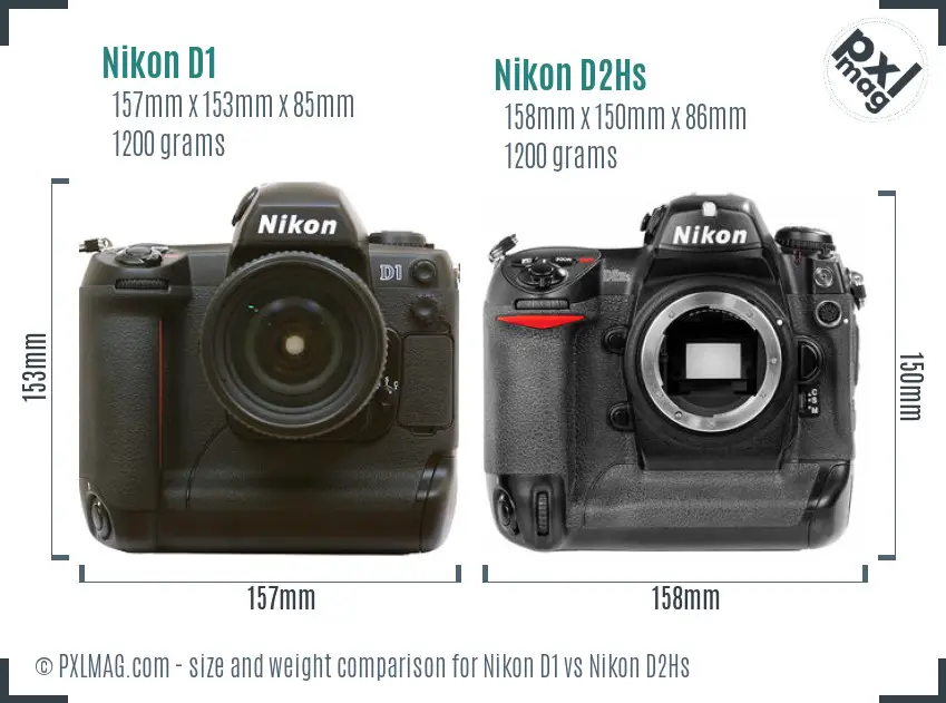 Nikon D1 vs Nikon D2Hs size comparison
