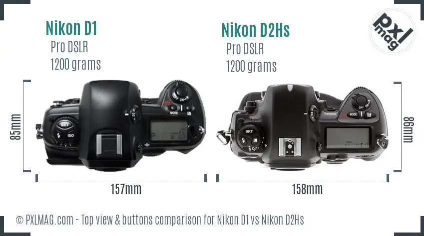Nikon D1 vs Nikon D2Hs top view buttons comparison