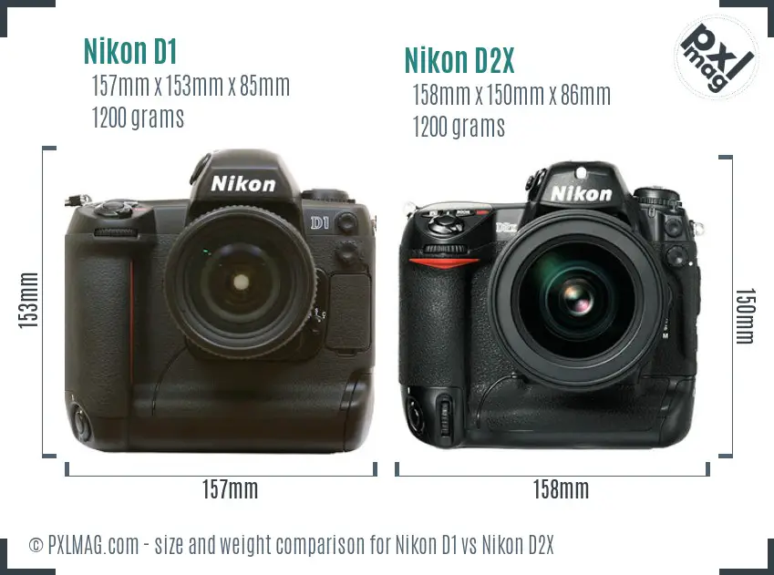 Nikon D1 vs Nikon D2X size comparison