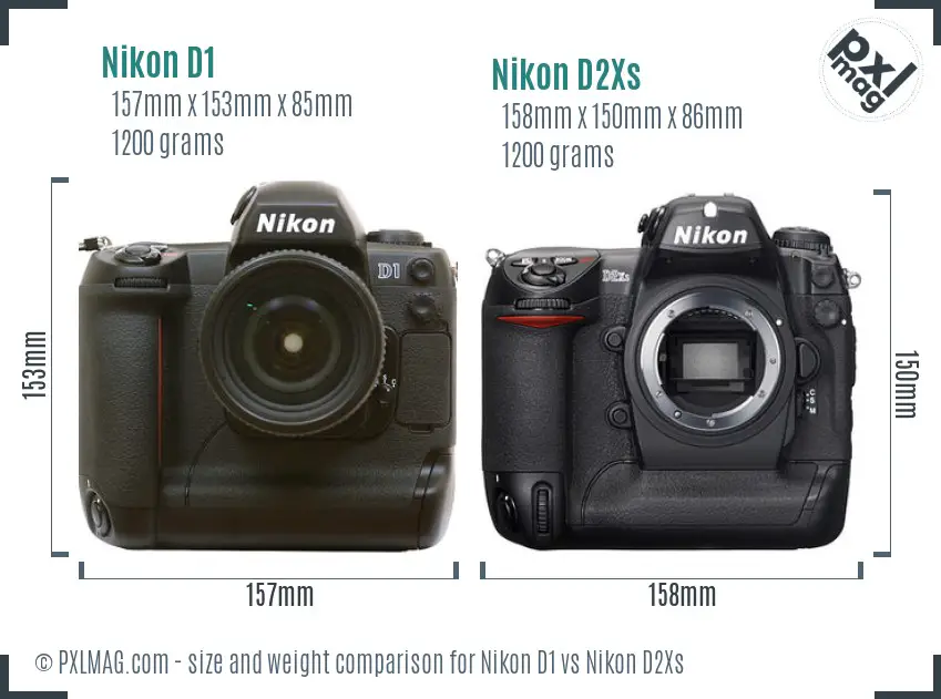 Nikon D1 vs Nikon D2Xs size comparison