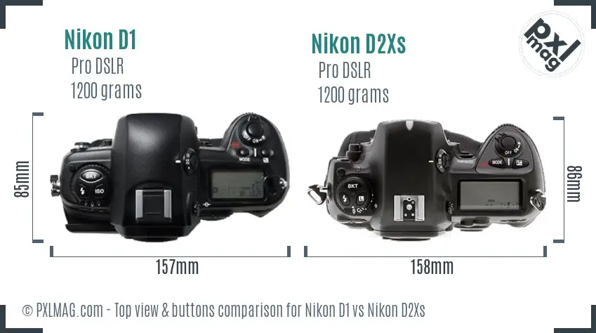 Nikon D1 vs Nikon D2Xs top view buttons comparison